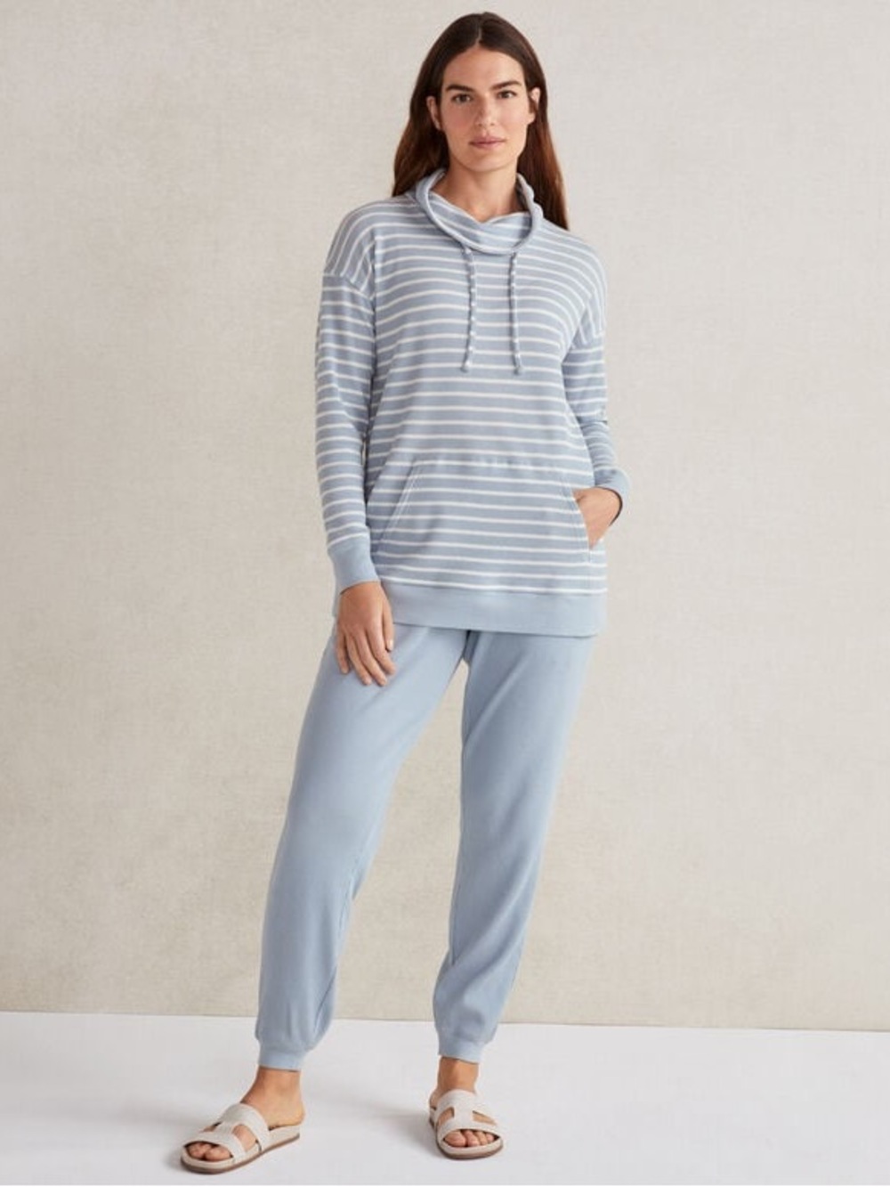Haven well within organic cotton Light Blue Striped Cowl Neck Pullover Set